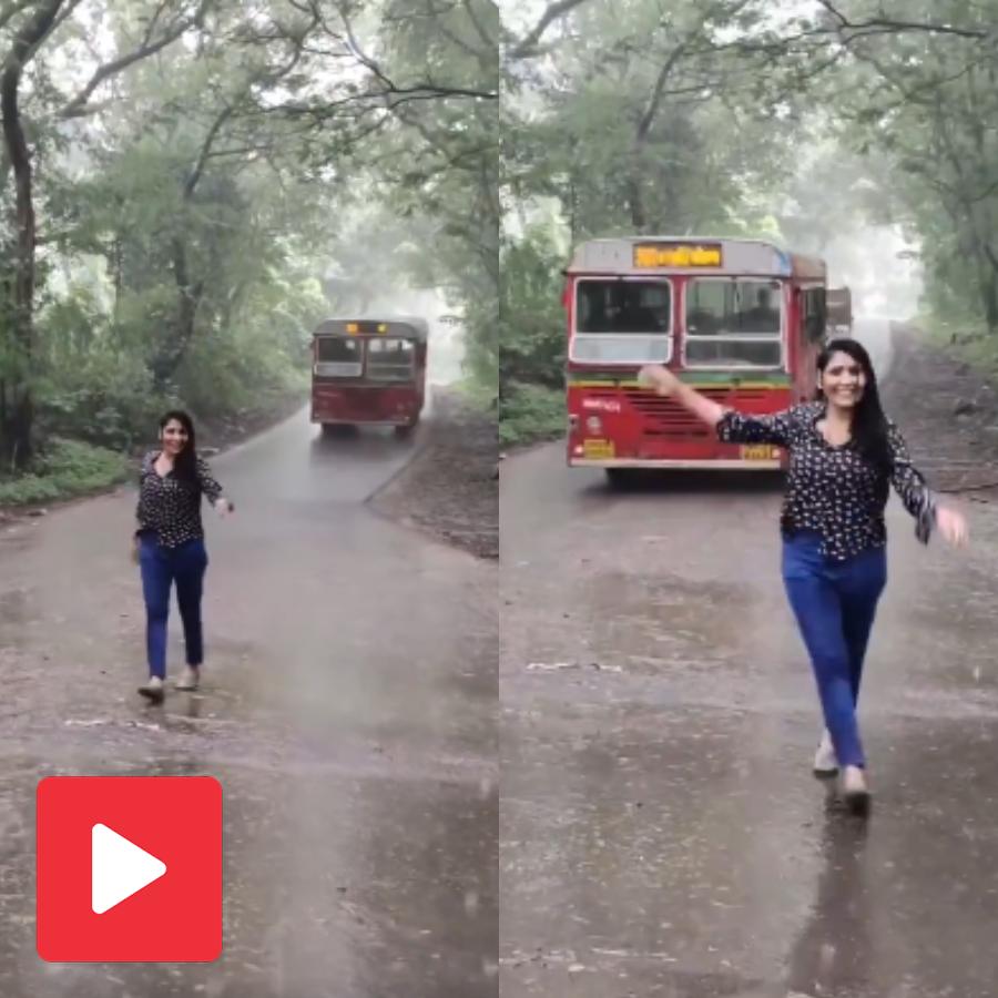 Video shows Mumbai woman filming reel in heavy rain, she keeps dancing even after bus stops behind her