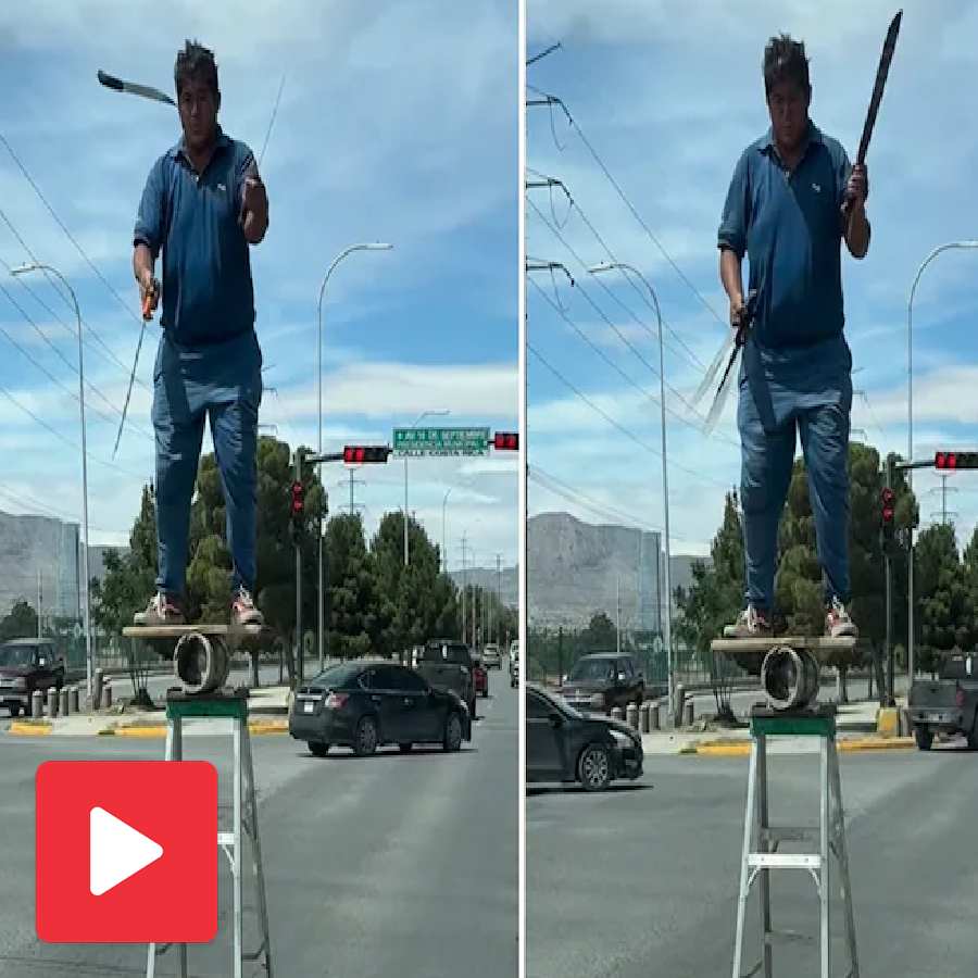 A video shows man performs knife-juggling in middle of the road goes viral dgtl