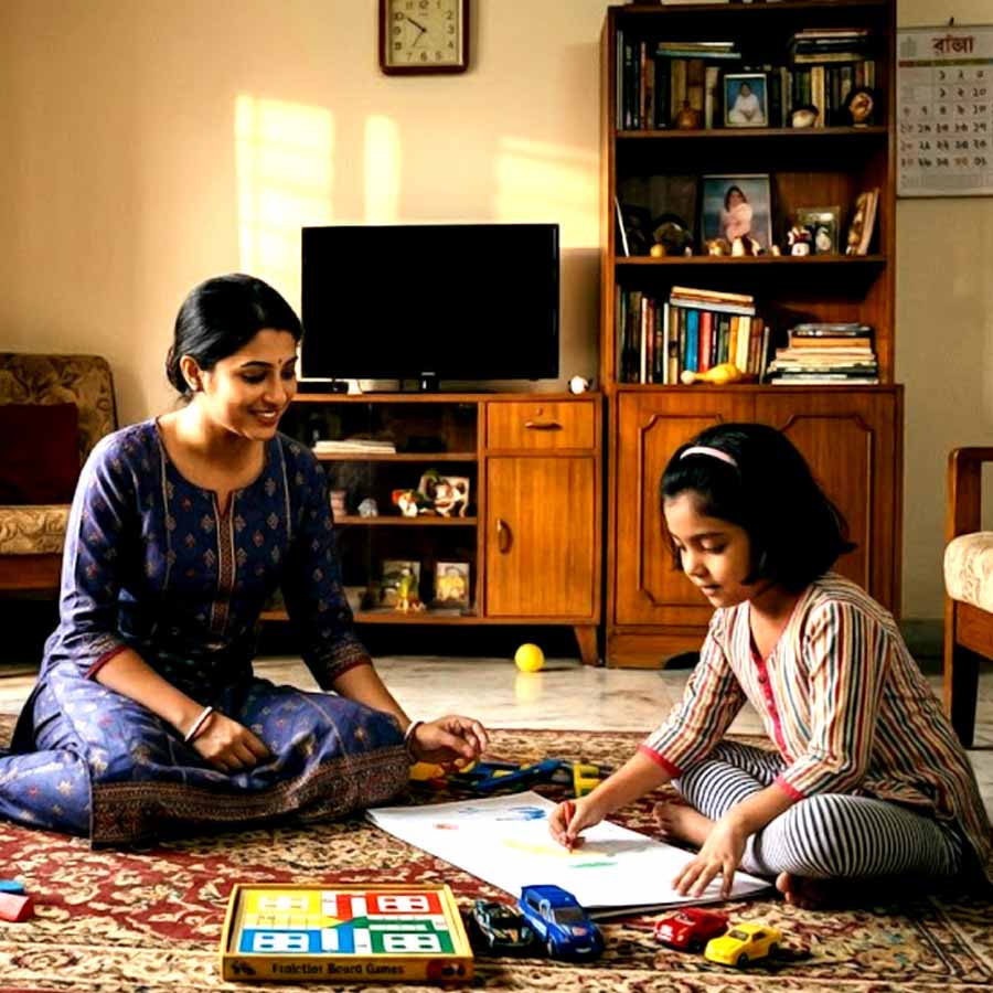 গরমের সময়ে ঘরের ভিতরই ‘খেলার মাঠ’ পাক ছোটরা।