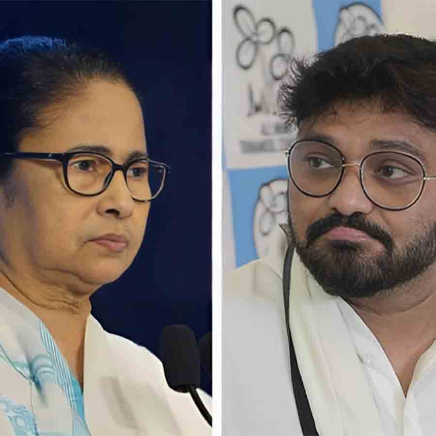 (বাঁ দিকে) মমতা বন্দ্যোপাধ্যায়। বাবুল সুপ্রিয় (ডান দিকে)।