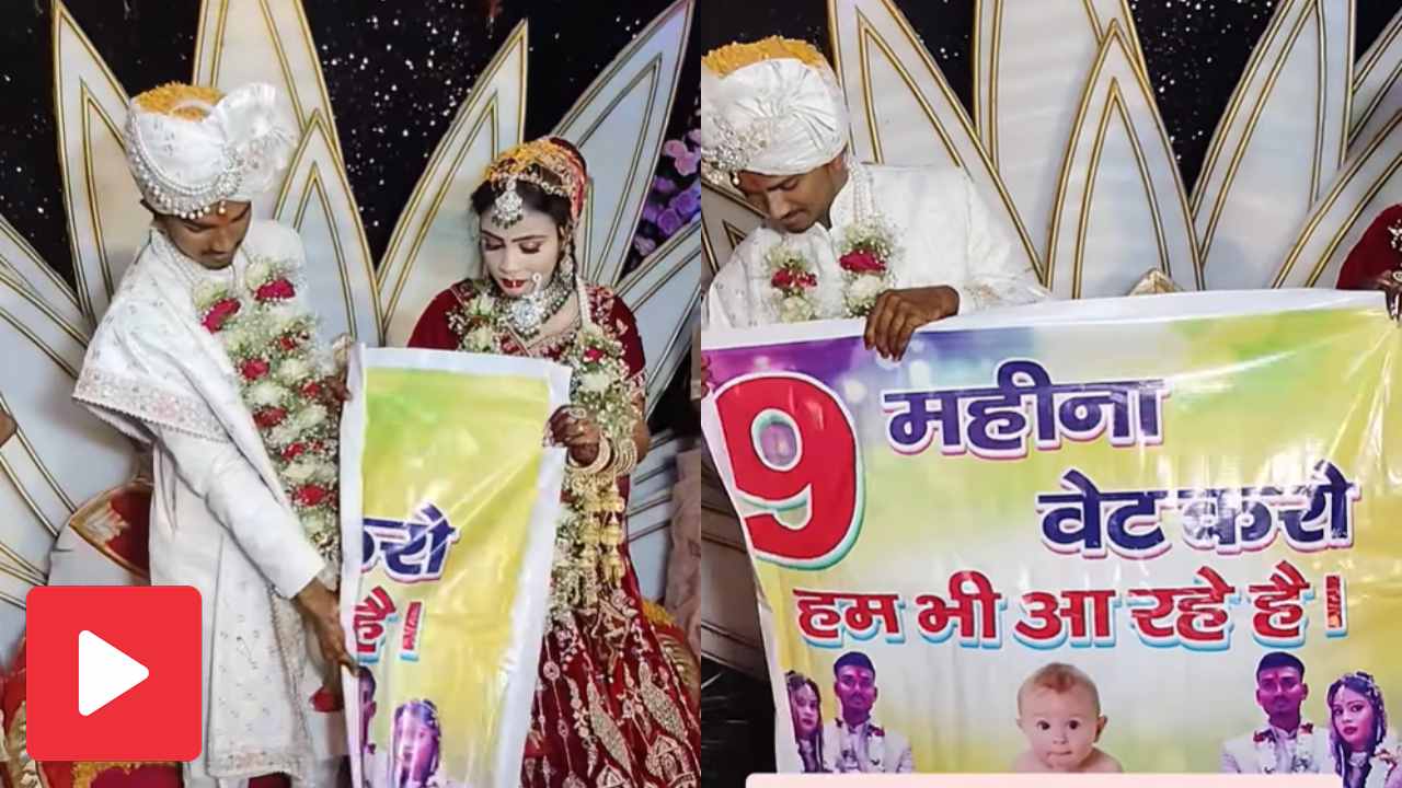 Video shows newlywed couple announce when they will become parents at wedding ceremony