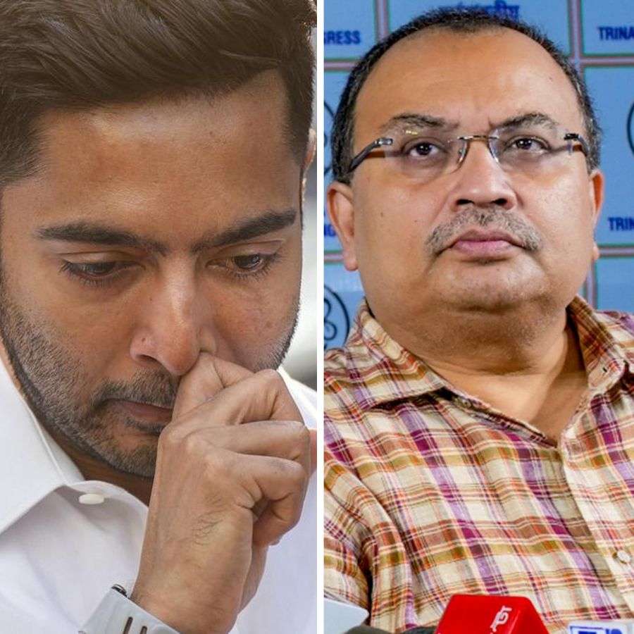 (বাঁ দিকে) অভিষেক বন্দ্যোপাধ্যায়। কুণাল ঘোষ (ডান দিকে)।