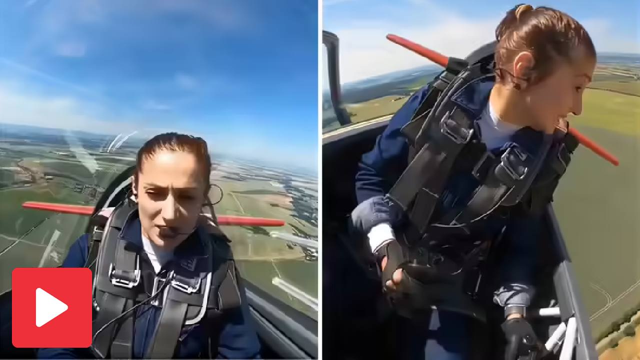 Video shows a Dutch woman was flying plane and suddenly roof opened, she managed to land plane safely amidst strong winds