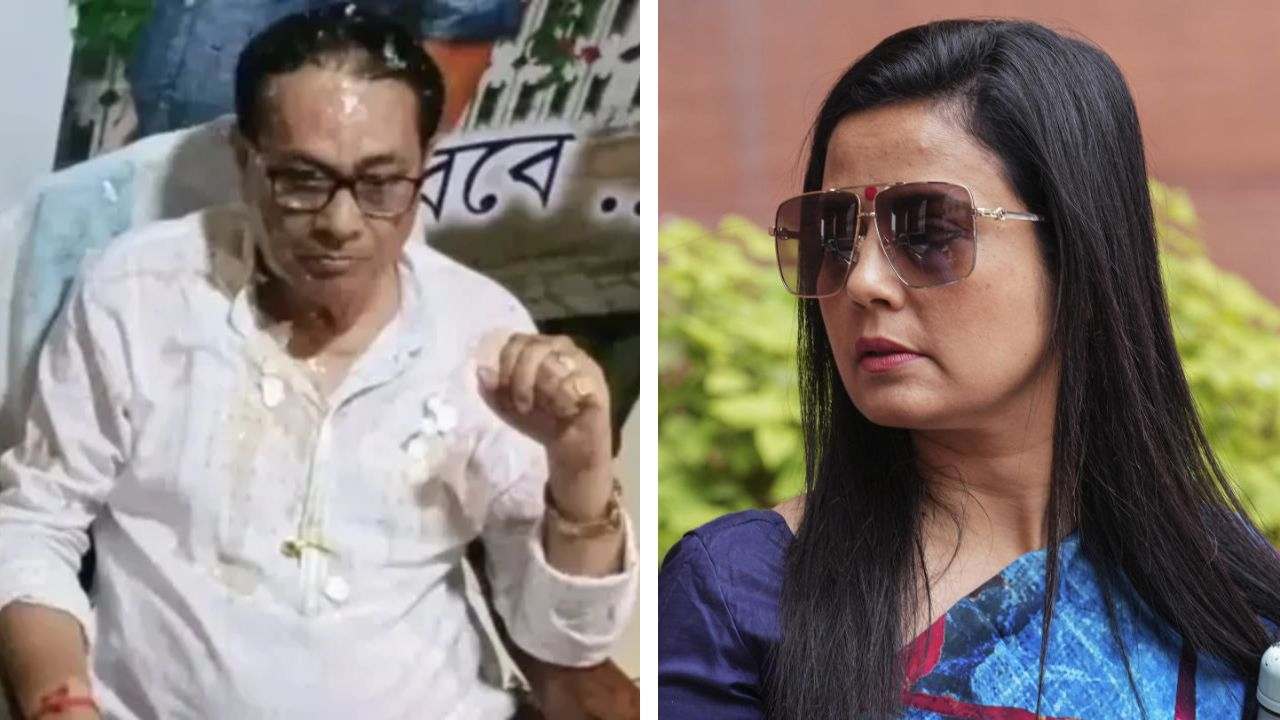 (বাঁ দিকে) উজ্জ্বল বিশ্বাস। মহুয়া মৈত্র (ডান দিকে)।
