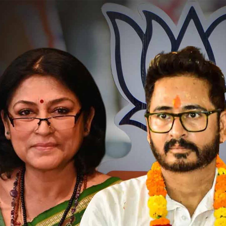 (বাঁ দিকে) রূপা গঙ্গোপাধ্যায় এবং হিরণ চট্টোপাধ্যায় (ডান দিকে)।