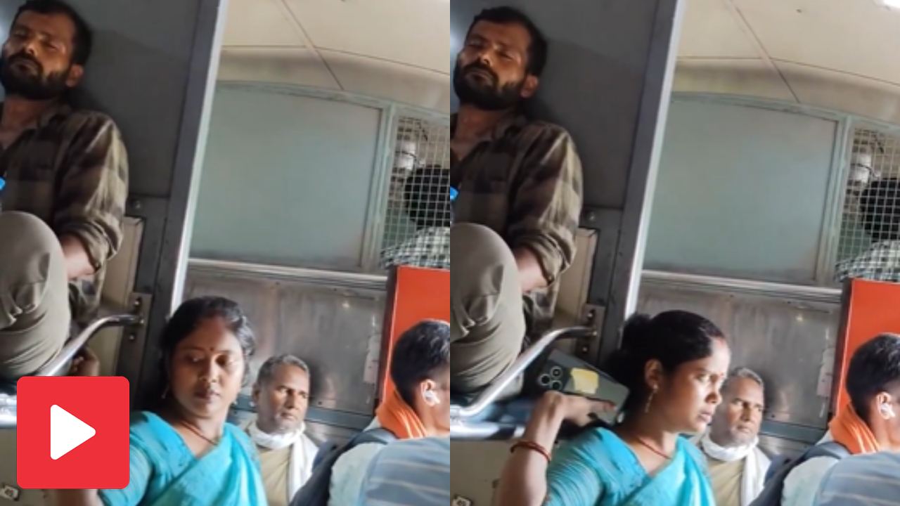 Video shows a woman stealing phone from a man in train