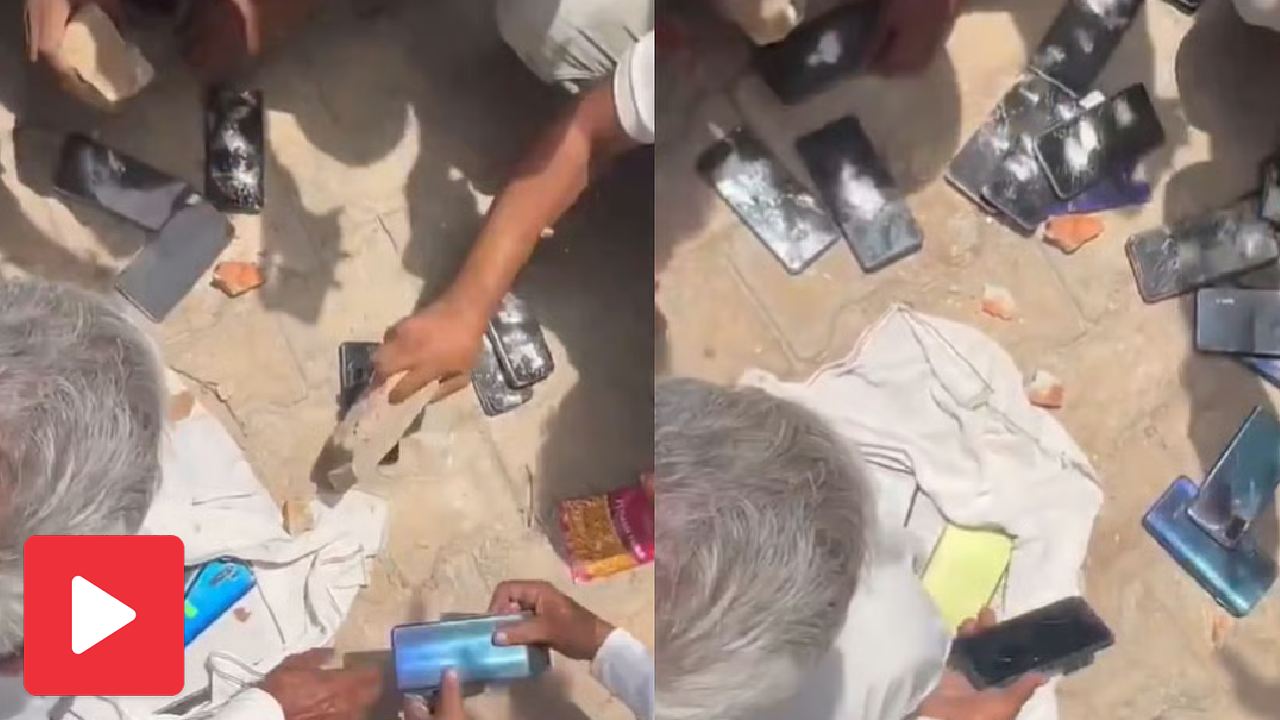 Video claims people in a village smashing their smartphone to avoid addiction