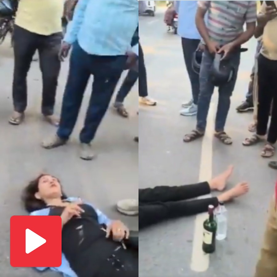 Video shows drunk woman lying on road and smoking in Greater Noida