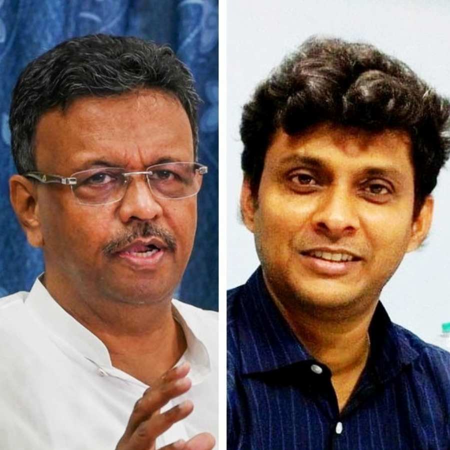 (বাঁ দিকে) কলকাতার প্রাক্তন মেয়র ফিরহাদ হাকিম। তাঁর প্রাক্তন ওএসডি কালীচরণ বন্দ্যোপাধ্যায় (ডান দিকে)।