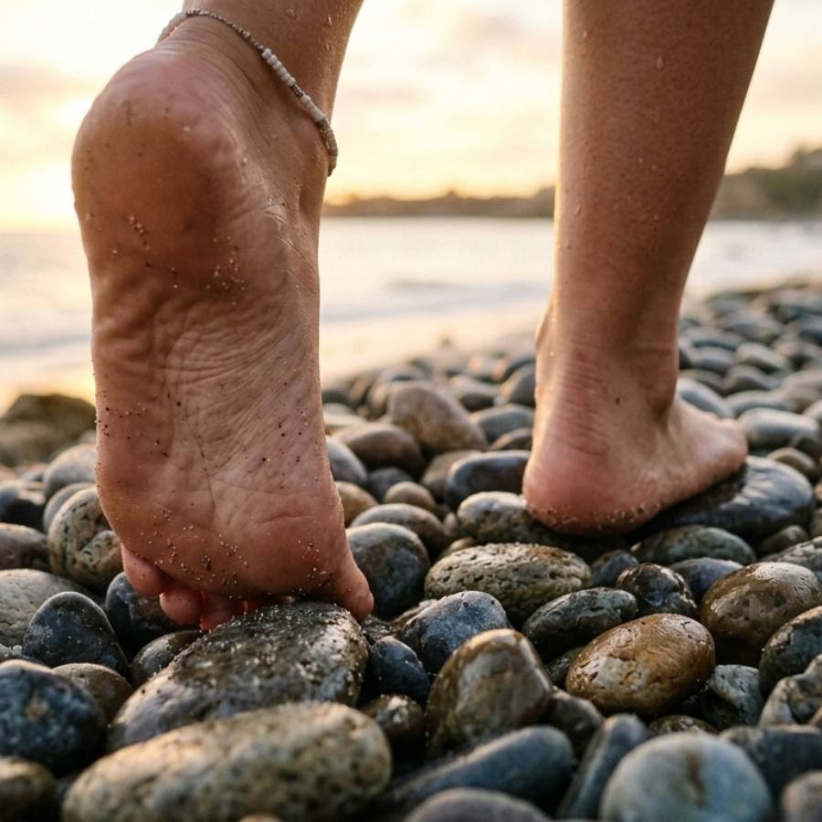 What are the health benefits of walking barefoot on cobblestones or pebbles dgtl