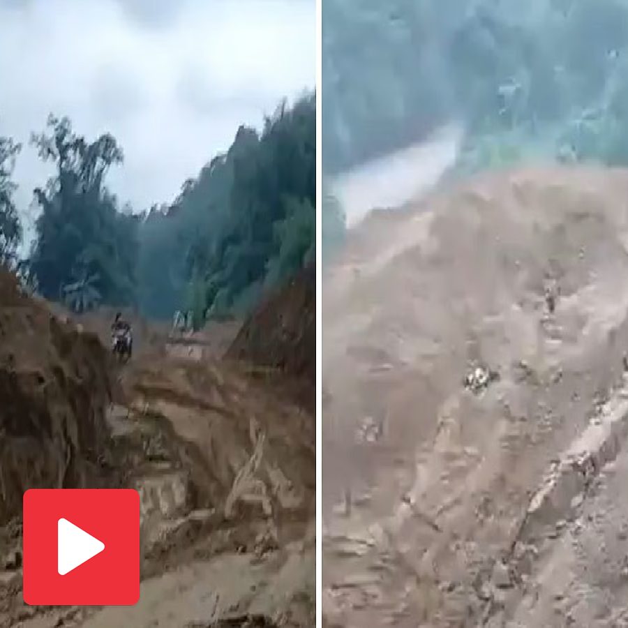 A video captured a landslide swept away a motorcyclist attempting to cross a rain-soaked road dgtl