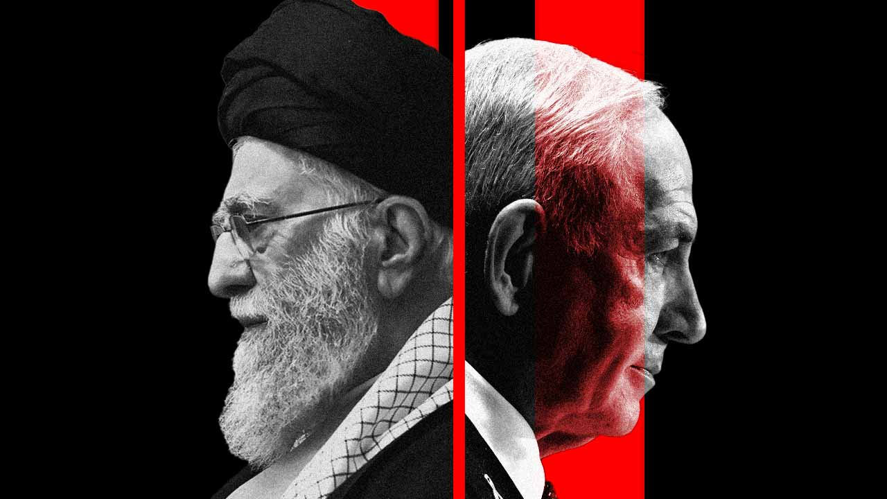 (বাঁ দিকে) ইরানের সর্বোচ্চ ধর্মীয় নেতা আয়াতোল্লা আলি খামেনেই এবং ইজ়রায়েলি প্রধানমন্ত্রী বেঞ্জামিন নেতানিয়াহু (ডান দিকে)।