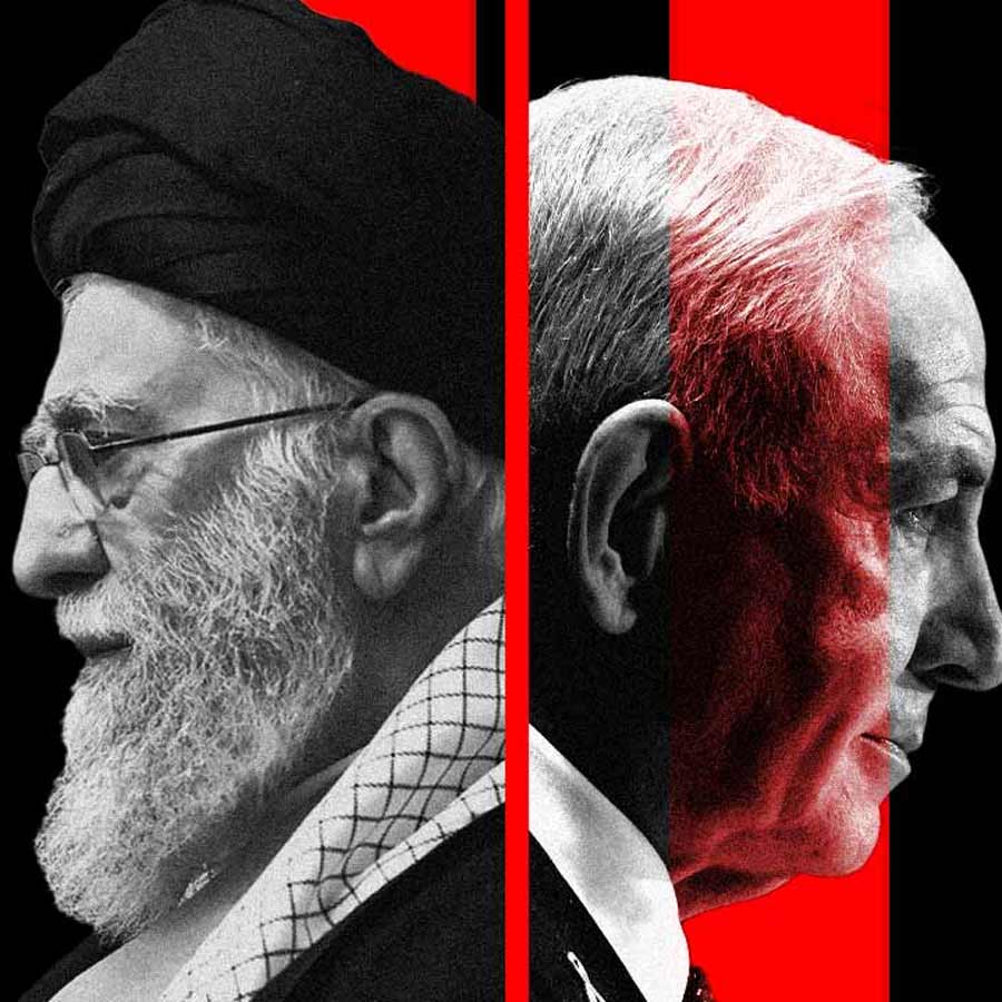 (বাঁ দিকে) ইরানের সর্বোচ্চ ধর্মীয় নেতা আয়াতোল্লা আলি খামেনেই এবং ইজ়রায়েলি প্রধানমন্ত্রী বেঞ্জামিন নেতানিয়াহু (ডান দিকে)।