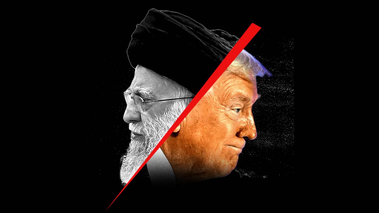 (বাঁ দিকে) আয়াতোল্লা খামেনেই। ডোনাল্ড ট্রাম্প (ডান দিকে)।