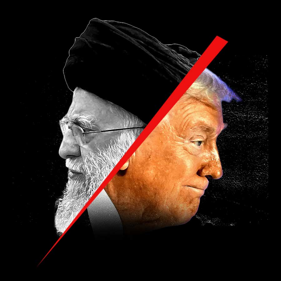 (বাঁ দিকে) আয়াতোল্লা খামেনেই। ডোনাল্ড ট্রাম্প (ডান দিকে)।