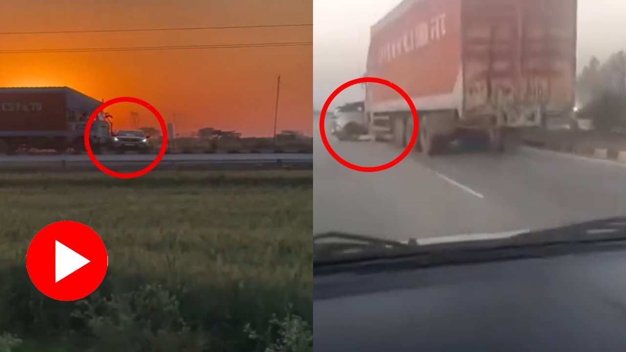 Video shows truck drags car for 1.5 Km on Madhya Pradesh Highway, passengers escape unhurt