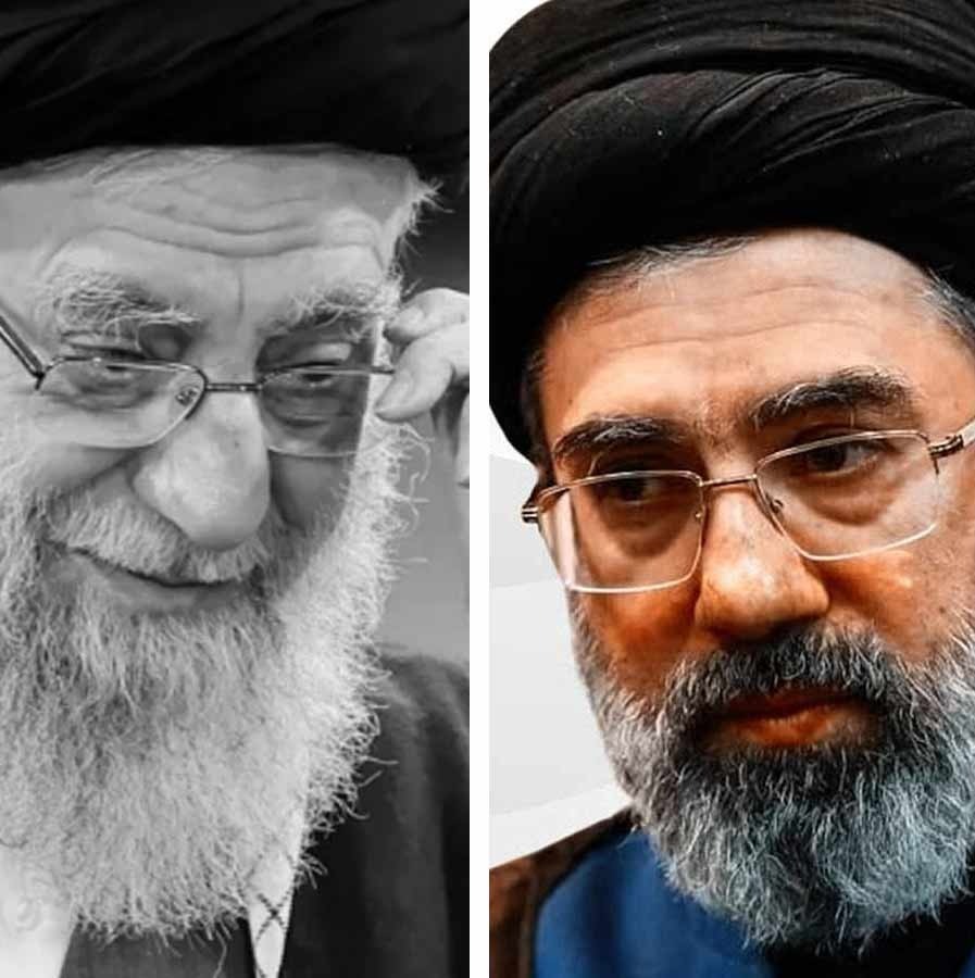 (বাঁ দিকে) আয়াতোল্লাহ আলি খামেনেই এবং তাঁর পুত্র মোজতবা (ডান দিকে)।