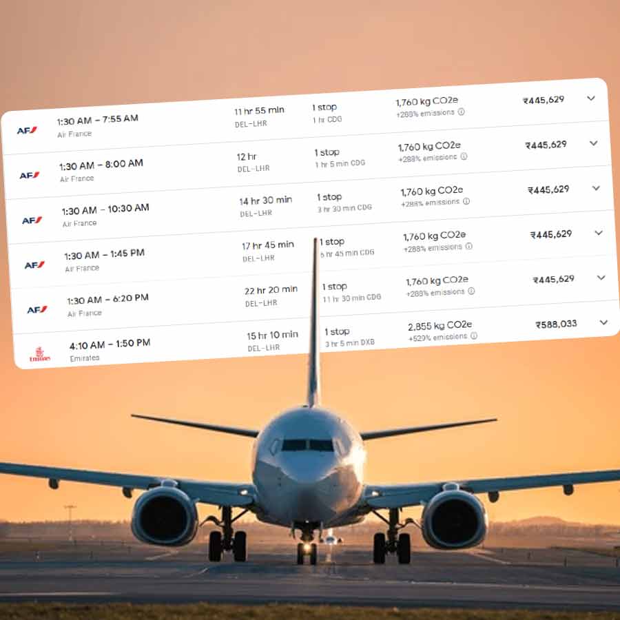 দিল্লি থেকে লন্ডনগামী বিমানের ভাড়া বাড়ছে। গ্রাফিক: আনন্দবাজার ডট কম।