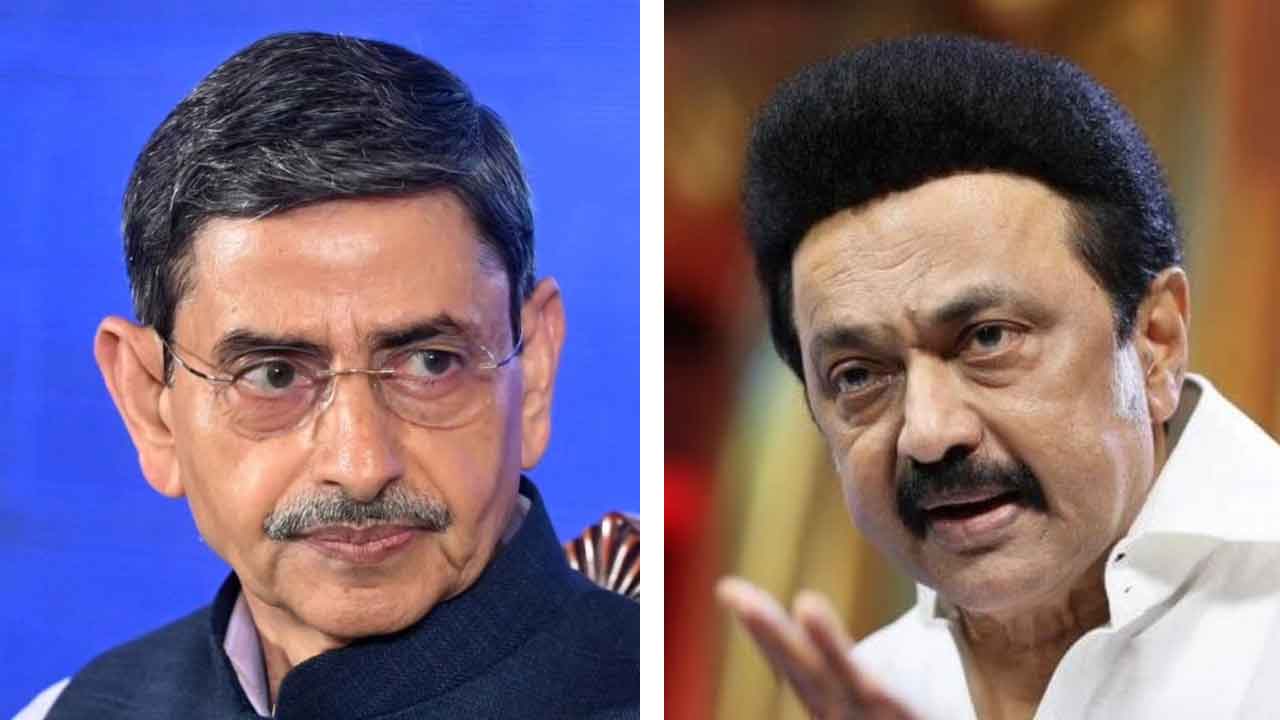 (বাঁ দিকে) আরএন রবি এবং এমকে স্ট্যালিন (ডান দিকে)।