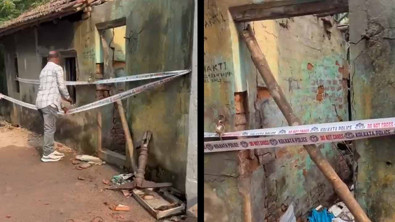 পাইকপাড়ায় বোমা বিস্ফোরণের পর ঘটনাস্থলে বম্ব স্কোয়াডের তৎপরতা। শনিবার সকালে।