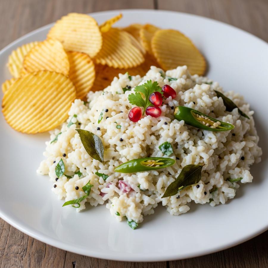 চিপ্‌স ও দইভাত।