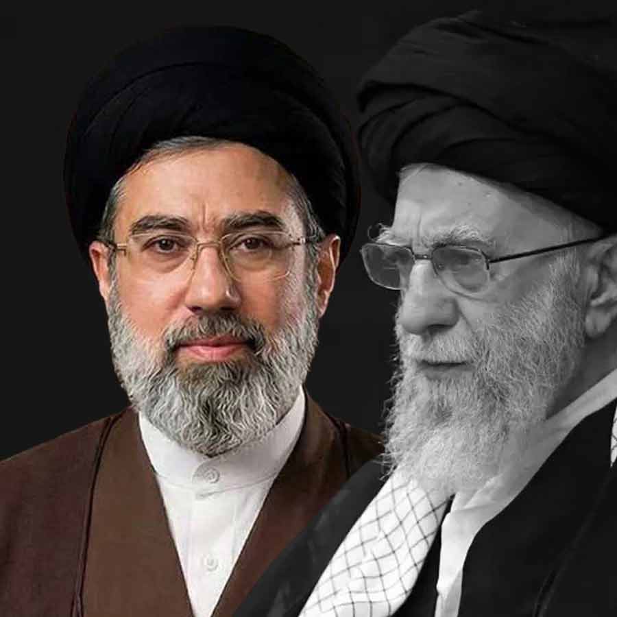 (বাঁ দিকে) মোজতবা খামেনেই। আয়াতোল্লা আলি খামেনেই (ডান দিকে)।