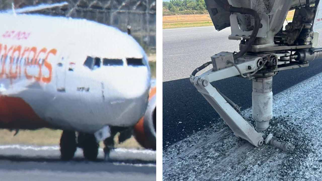 অবতরণের সময় বিমানের সামনের চাকা খুলে গিয়েছে। ছবি: সংগৃহীত।