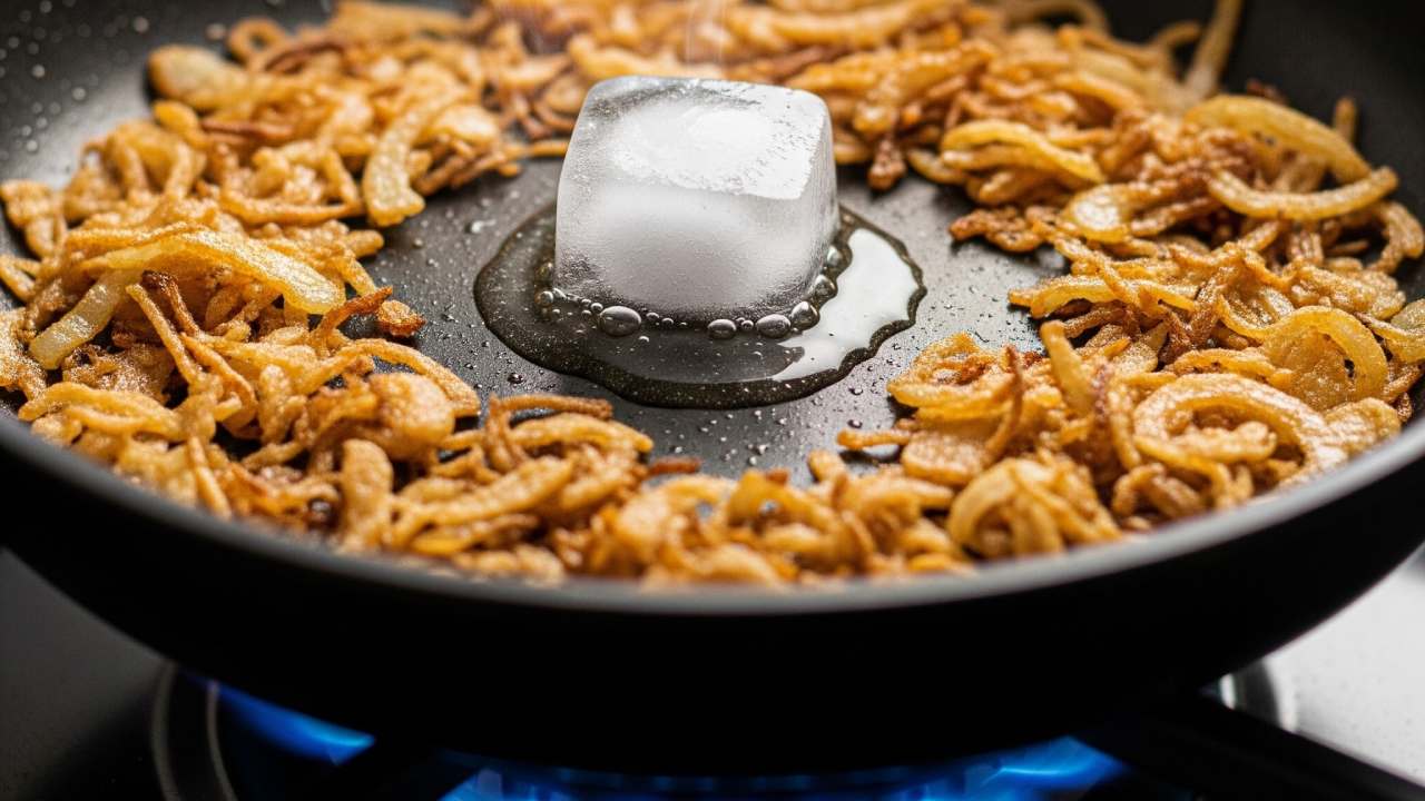 পেঁয়াজ ভাজার সময়ে বরফ কী ভাবে ব্যবহার করবেন?