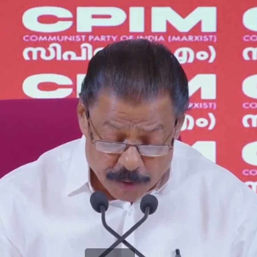 কেরল সিপিএমের রাজ্য সম্পাদক এম ভি গোবিন্দন। তিরুঅনন্তপুরমের এ কে জি সেন্টারে।