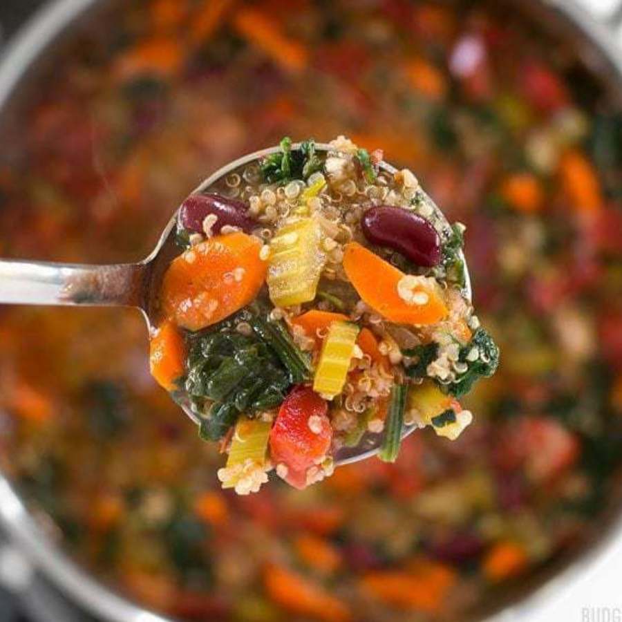 Quinoa vegetable soup is packed with nutrients needed by your body