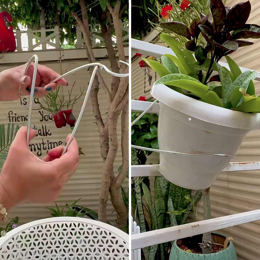 হ্যাঙার বেঁকিয়ে টব ঝোলানোর বন্দোবস্ত করে নিন।