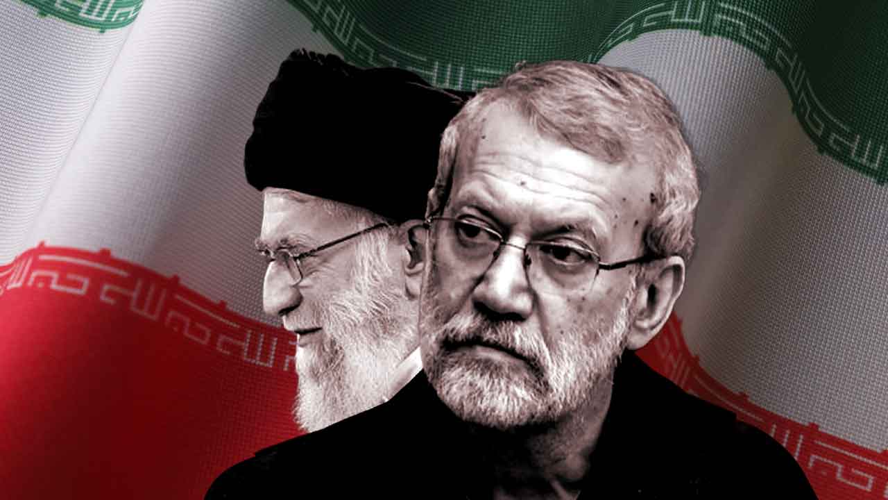 ইরানের নিহত সর্বোচ্চ খামেনেইয়ের (বাঁ দিকে) পর নিশানায় ছিলেন নিরাপত্তা প্রধান  লারিজানি (ডান দিকে)।