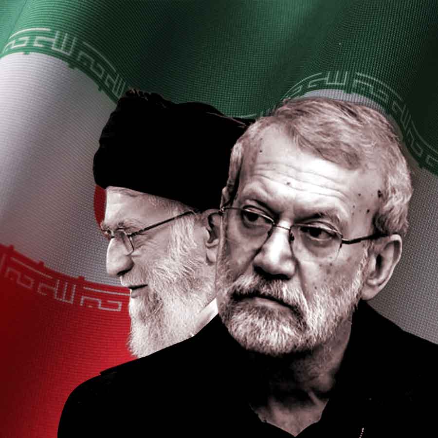 ইরানের নিহত সর্বোচ্চ খামেনেইয়ের (বাঁ দিকে) পর নিশানায় ছিলেন নিরাপত্তা প্রধান  লারিজানি (ডান দিকে)।