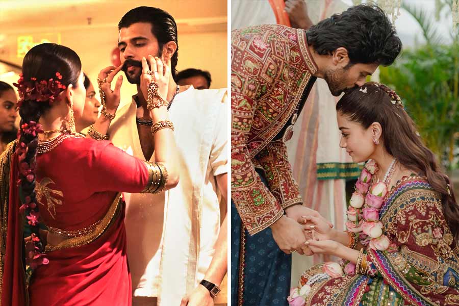 রিসেপশন ও মেহন্দিতে রশ্মিকার কেশসজ্জা। 