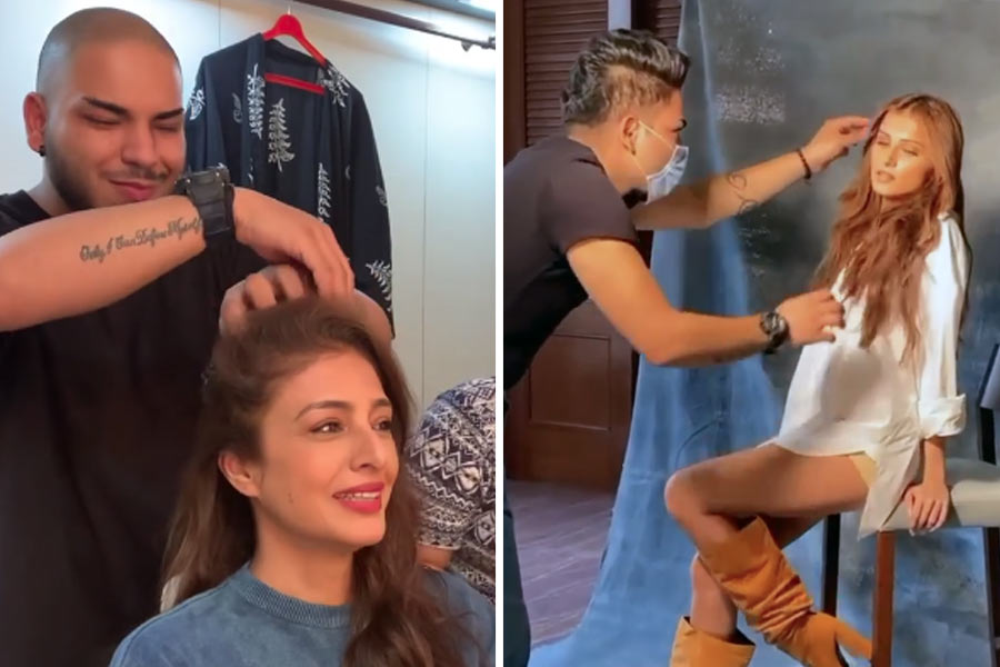 তব্বু এবং তারা সুতারিয়াকে সাজাতে ব্যস্ত সৌরভ। 