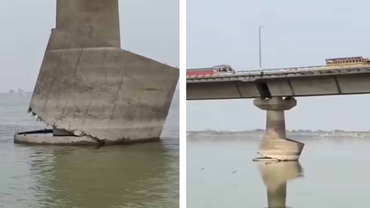 বিক্রমশীলা সেতুর স্তম্ভে ফাটল। ছবি: সংগৃহীত।