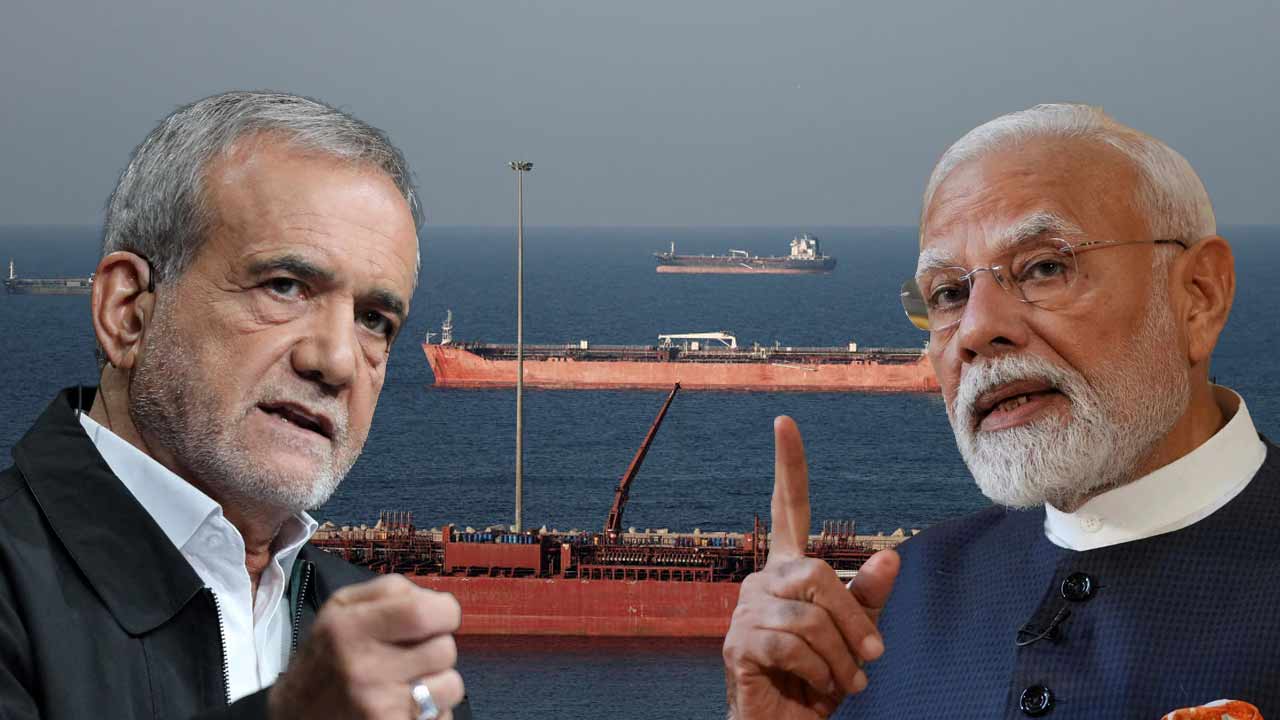 (বাঁ দিকে) ইরানের প্রেসিডেন্ট মাসুদ পেজ়েশকিয়ান এবং ভারতের প্রধানমন্ত্রী নরেন্দ্র মোদী (ডান দিকে)।