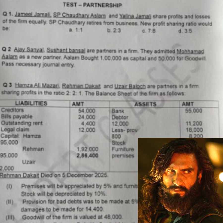 হিসাবশাস্ত্র পরীক্ষার প্রশ্নপত্র।