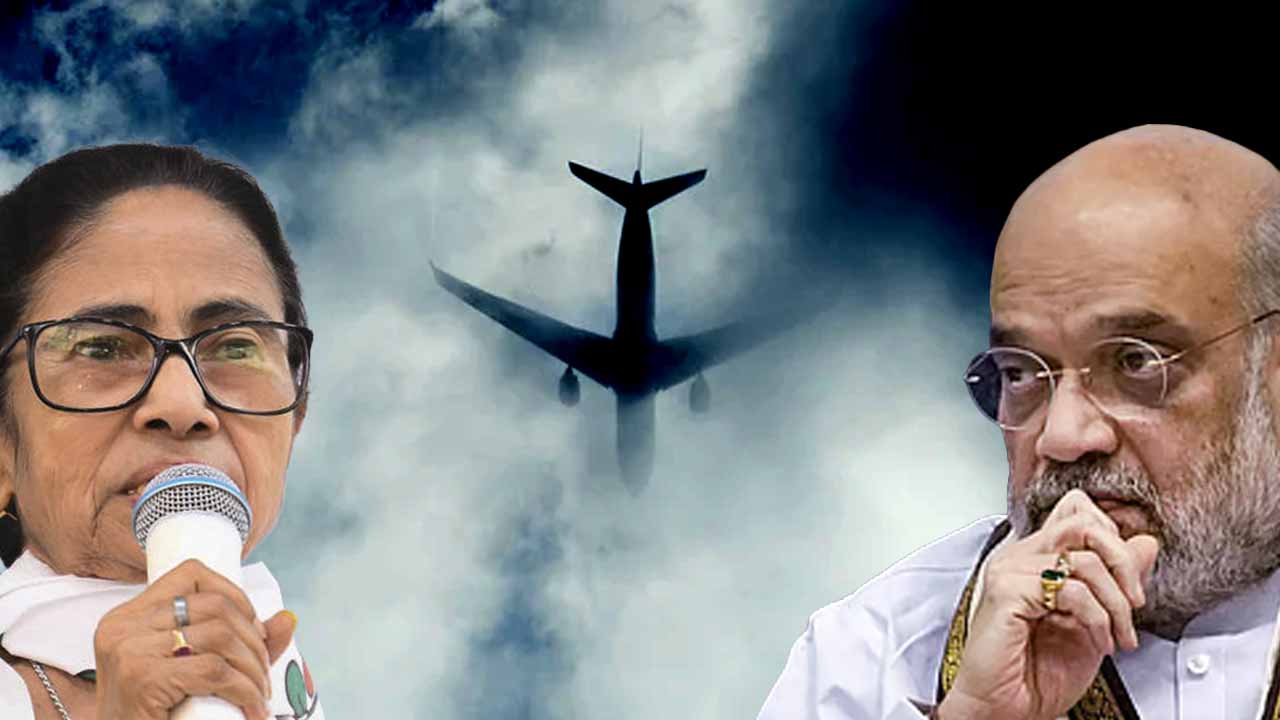 (বাঁ দিকে) মমতা বন্দ্যোপাধ্যায়। অমিত শাহ (ডান দিকে)।