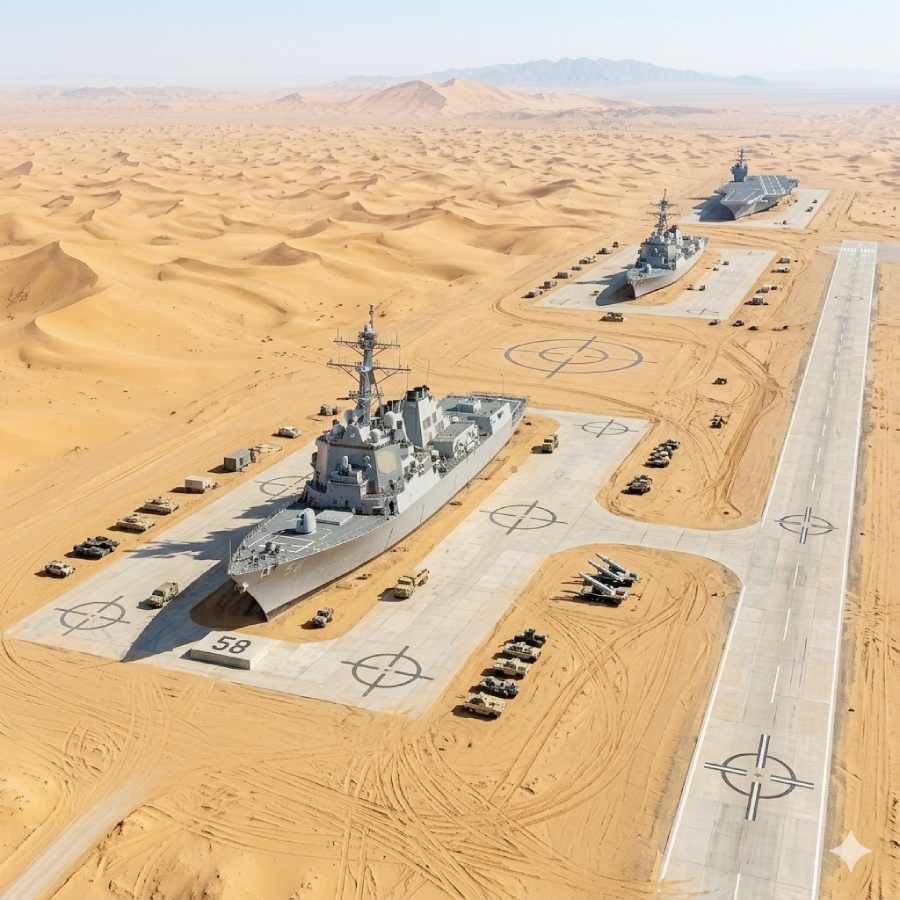 China made three American warships replicas in Taklamakan desert, a big concern for US