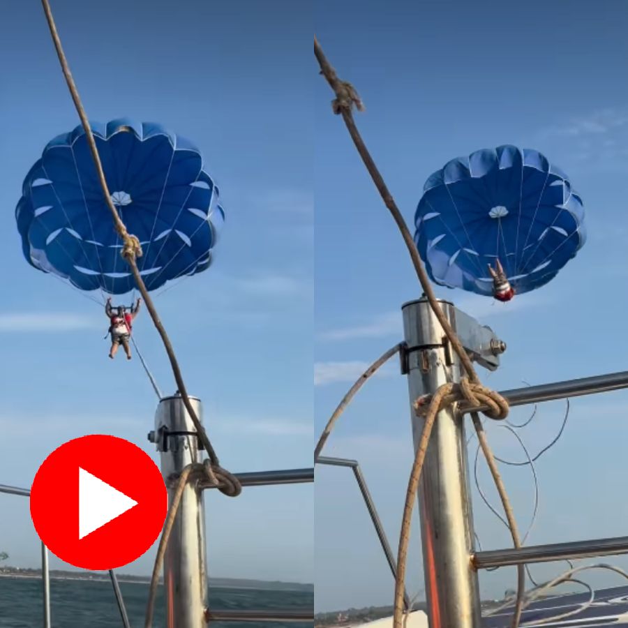 Heart-stopping moment a parasailing cable snaps mid-air at Goa\\\\\\\\\\\\\\\'s Baga Beach, sending a tourist plunging into the sea