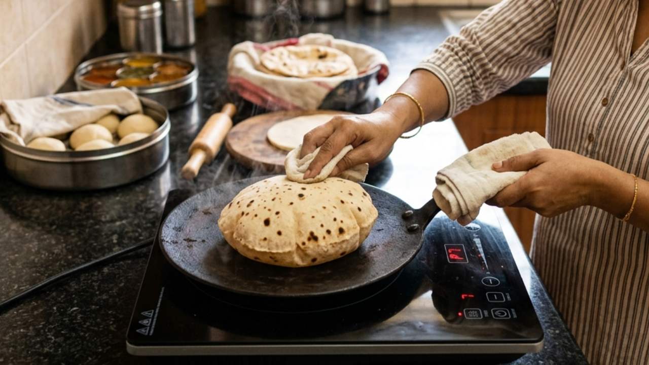 আগুন ছাড়াই রুটি বানান ঘরে।