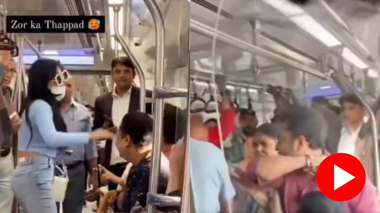 Video shows brawl between a man and woman passenger claimed to be inside Delhi Metro
