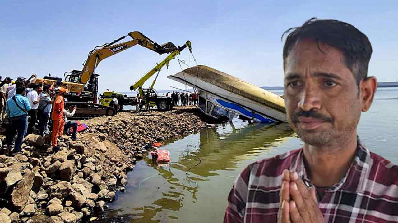 (বাঁ দিকে) দুর্ঘটনাগ্রস্ত সেই ক্রুজ়। শনিবার উদ্ধার হওয়ার পর। (ডান দিকে) ক্রুজ়চালক মহেশ পটেল।