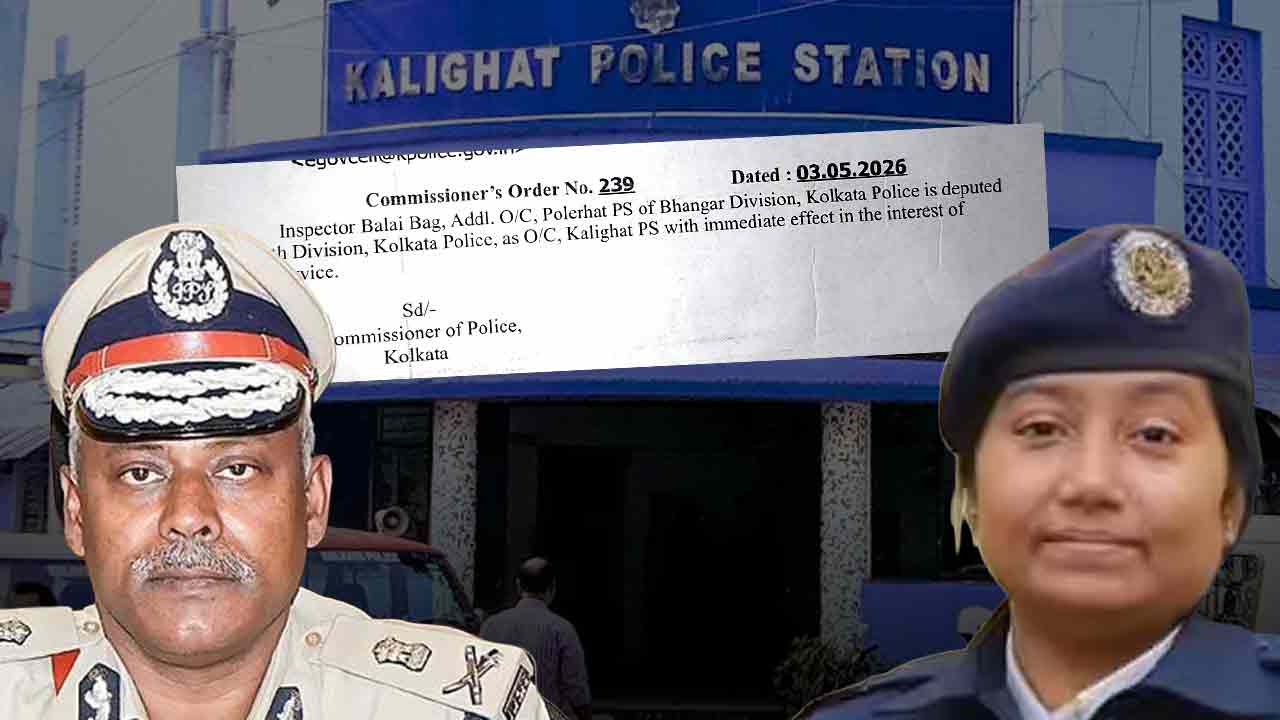 (বাঁ দিকে) কলকাতার পুলিশ কমিশনার অজয় নন্দ। কালীঘাট থানার ওসি-র পদ থেকে অপসারিত চামেলী মুখোপাধ্যায় (ডান দিকে)।