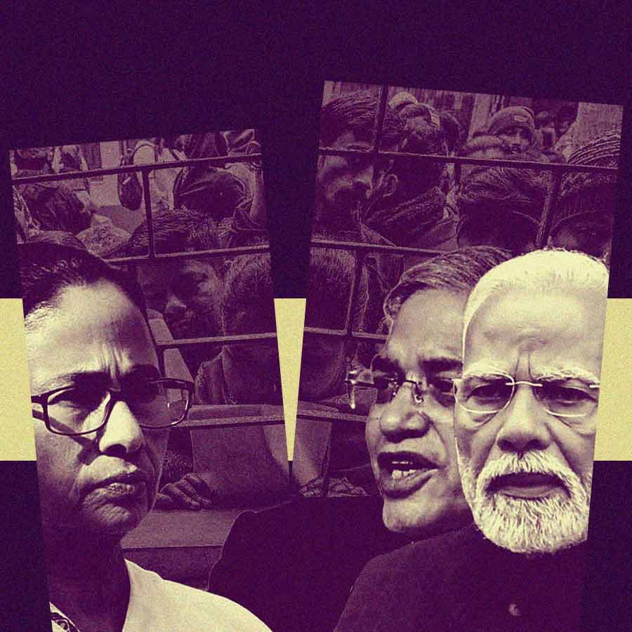 (বাঁ দিকে) মমতা বন্দ্যোপাধ্যায়। জ্ঞানেশ কুমার এবং নরেন্দ্র মোদী (ডান দিকে)।