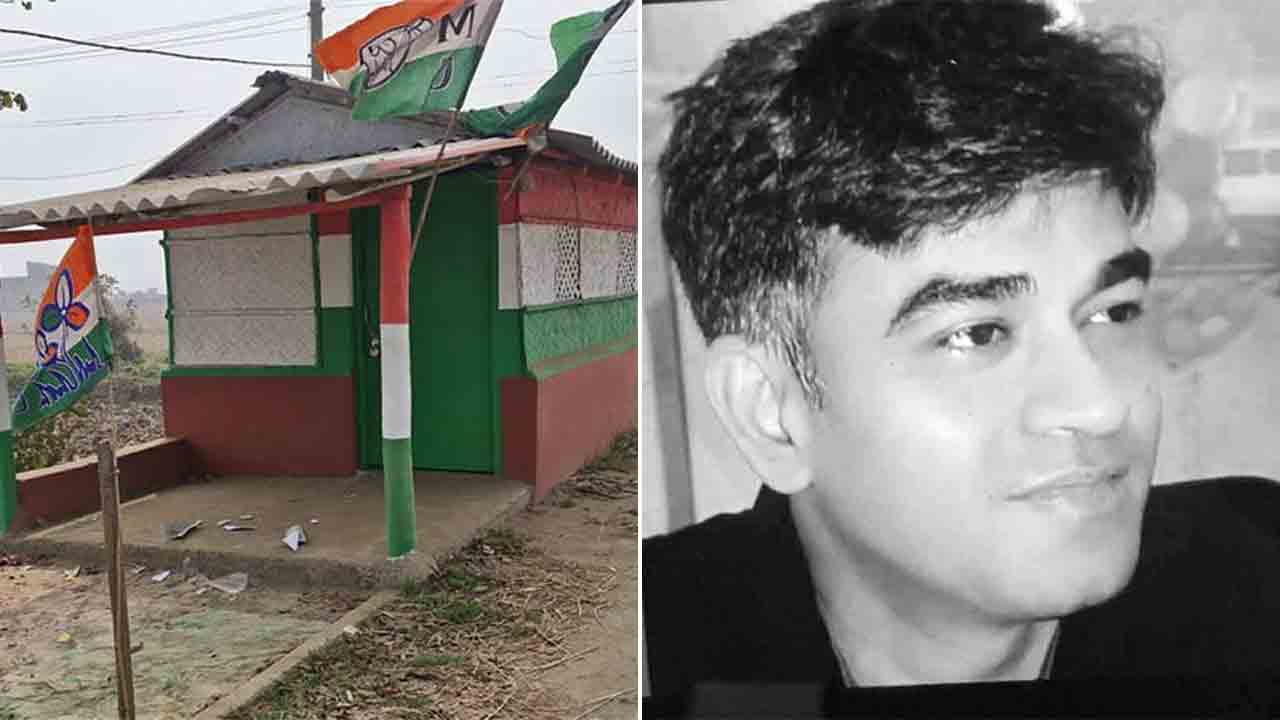 (বাঁ দিকে) তৃণমূলের দলীয় কার্যালয়। শুভেন্দু অধিকারীর আপ্তসহায়ক চন্দ্রনাথ রথ (ডান দিকে)।