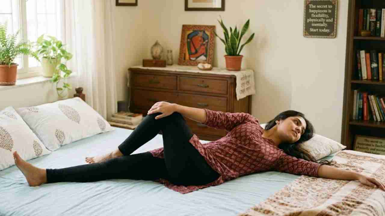 Starting your day with a few gentle yoga poses while still in bed can make mornings more comfortable