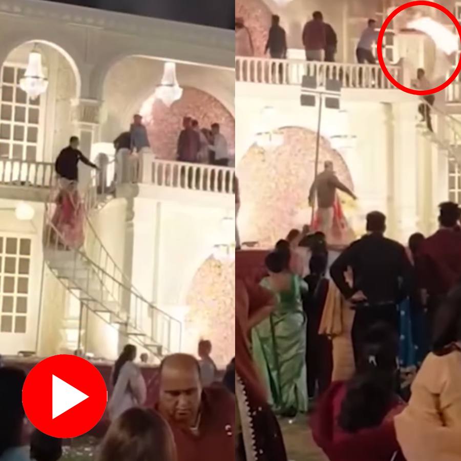 Video shows wedding stage catches fire, newlywed couple escape