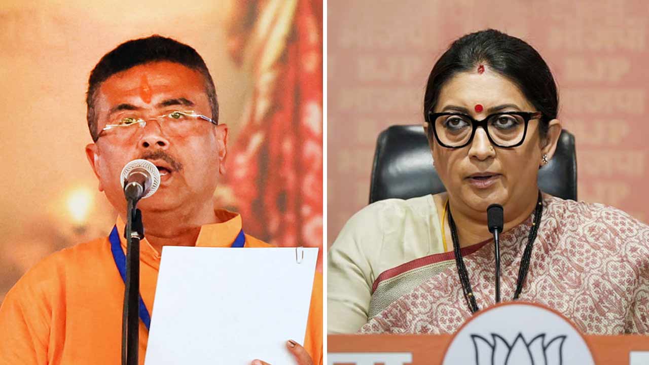 (বাঁদিকে) শুভেন্দু অধিকারী, (ডানদিকে) স্মৃতি ইরানী।